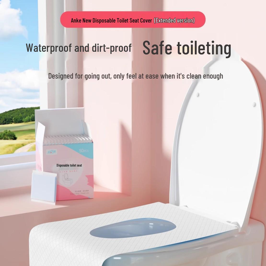 Anke Disposable Toilet Seat Covers - 50 Pack, Portable, Full Coverage, Adhesive, Ideal for Pregnant/Postpartum Women. 40x60 cm