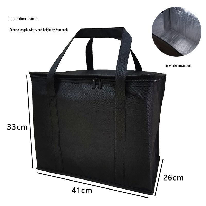 Large Capacity Double Zipper Insulated Picnic Ice Pack Bag – Black Non-woven Fabric