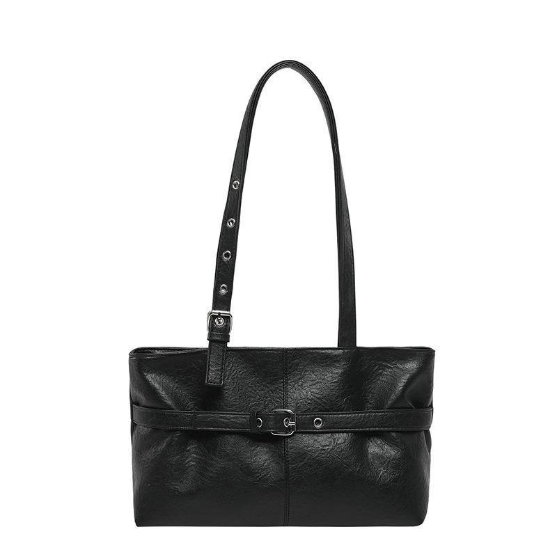 

Кожаная сумка с восковым покрытием женская новая весенне-летняя мода для поездок на работу на плечо под мышку сумка для выхода на улицу рабочая сумка-тоут чёрный