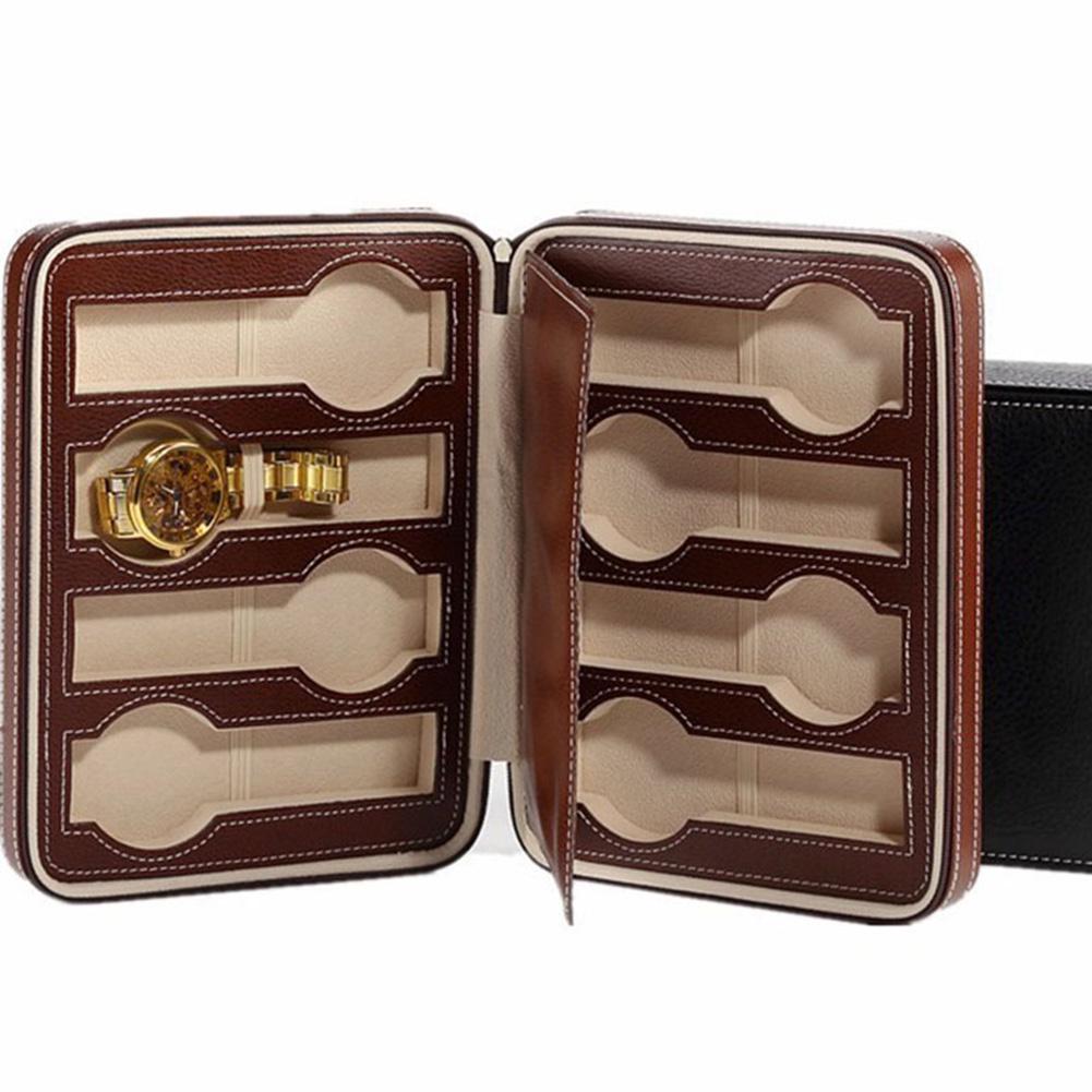 Mallette Rangement Montres 20 Compartiments - Cuir Artificiel Noir Et Rouge - Neuf