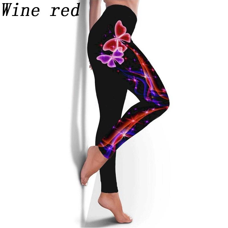 

Butterfly Print Yoga Pants Women High Waist Hip-lifting Sweatpants Slim Fit Leggings Plus Size Fitness Slim Leggings Printing Sport Yoga Pants S вина червоного кольору