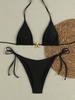 European And American Sexy Fashion Bikini Swimsuit Solid Color Metal Triangular Split Women'S Swimming