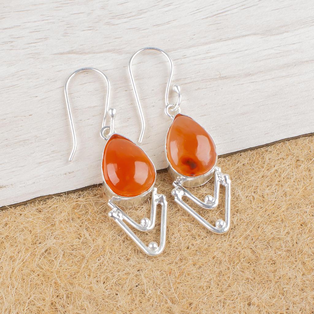 Carnelian 925 Solid Sterling Silver Earrings, Handmade Gemstone Earrings Jewelry, Gifts For Wife Brand New Earrings