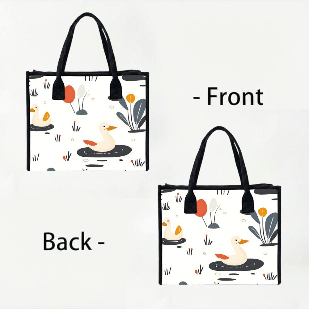 Cute Duck Print Tote Bag Casual Large Capacity Canvas Handbag for Daily Shopping Work Use