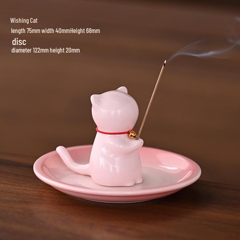 Ceramic Kitten Incense Holder & Pen Rest - Cute Cat Teapot Lid & Table Decor