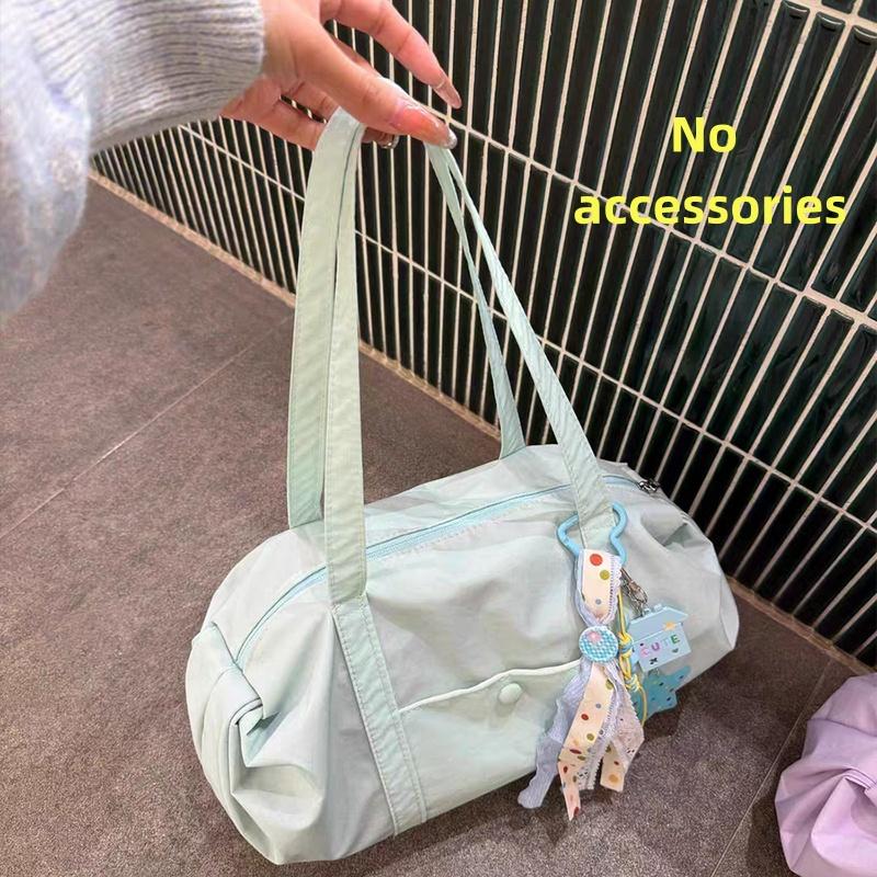 

Korean Large Capacity Versatile Tote Bag Casual Travel Solid Color Nylon Handbag Women s Long Strap Commuting Soft Shoulder Bag бежевый