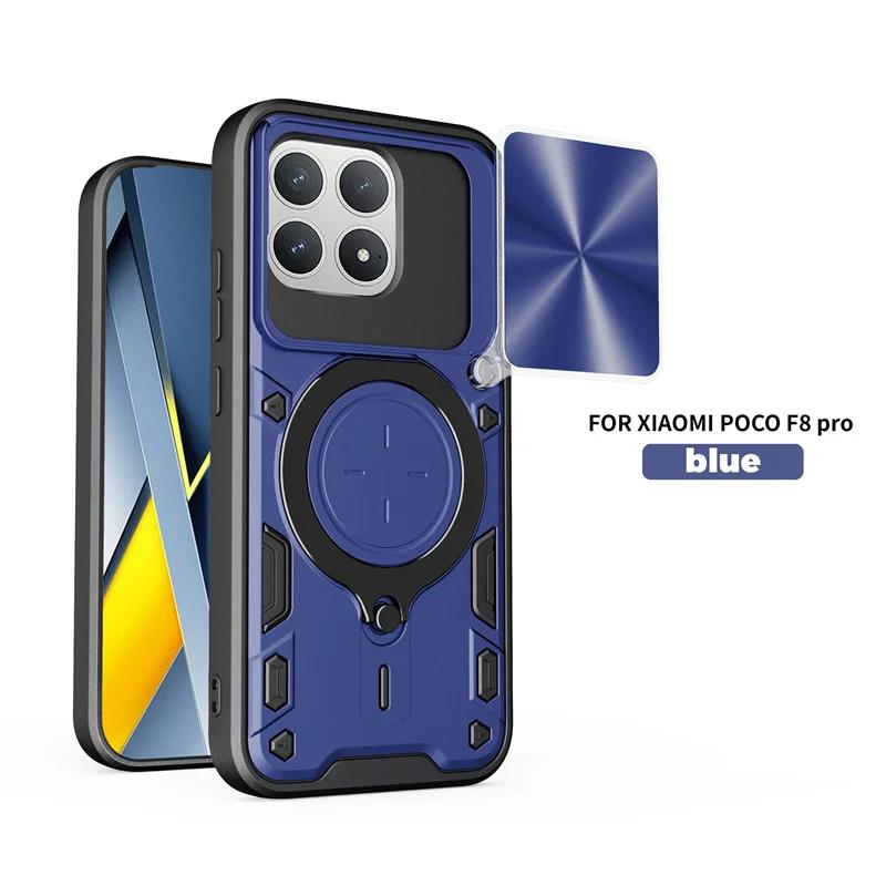 Funda For Poco F8 Pro 5G Case Armor Slide Camera Lens Protection Ring Stand Back Cover for Poco F8Pro Pocof8pro Shockproof Coque