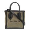 Used AUTHENTIC Khaki Black Canvas Leather 2way Hand Bag