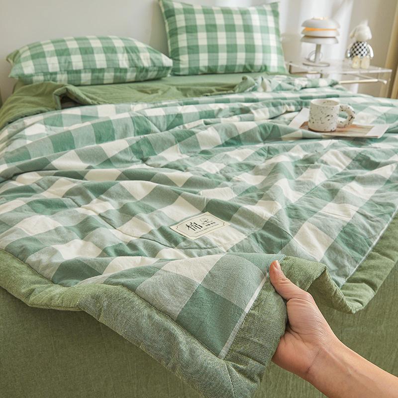 Plaid Print Washable Cotton Summer Cooling Quilt Lightweight Breathable Machine Washable for Student Dorms Single Double Beds Air Conditioner Rooms