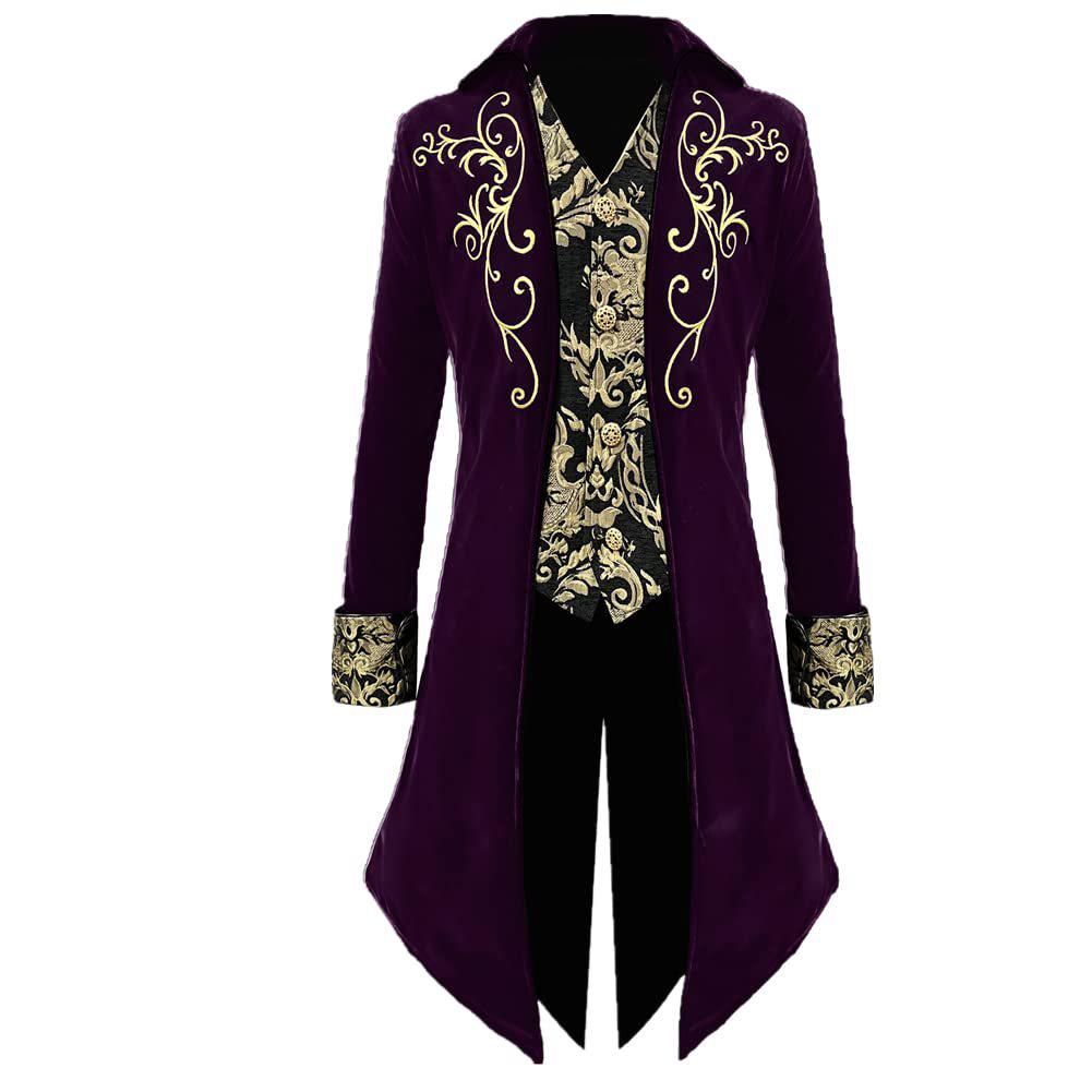 Men's Medieval Ethnic Tailcoat Jacket - 2023 Collection, Long Sleeve Court Style Evening Gown