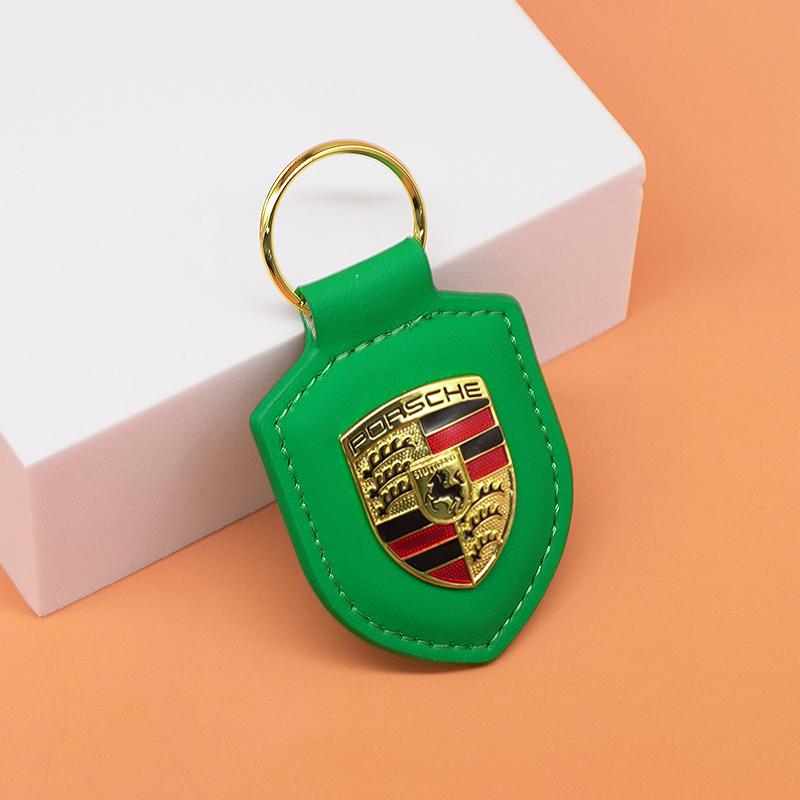 Car Leather Keychain Shield Type 3D Emblem Key Ring For Porsche Panamera Cayenne Taycan 911 718 Macan Carrera-GT 928 944 968 944