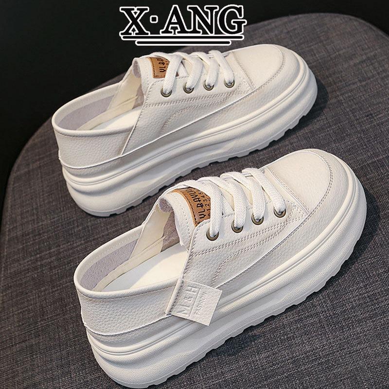 The First Layer of Cowhide Little White Shoes Women's Shoes Two Wear Single Shoes Summer New Breathable Thick-soled Casual Sports Shoes