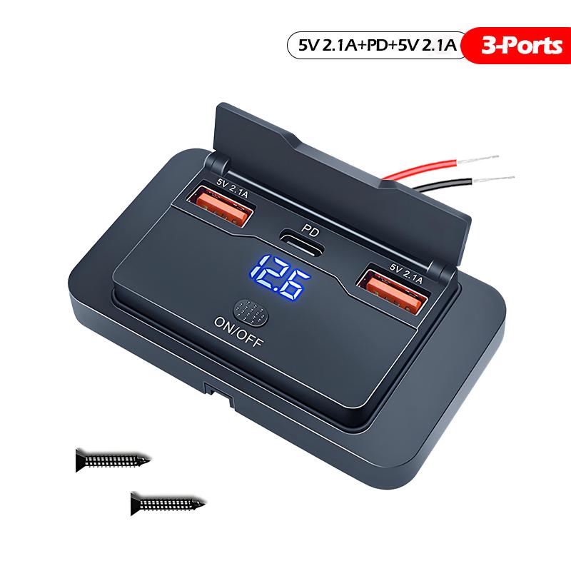 NEW 12V RV USB Outlet Panel 108W Dual QC3.0 & Dual PD3.0 Fast Charge Socket with Switch & LED Voltmeter for Boat ATV Motorcycle