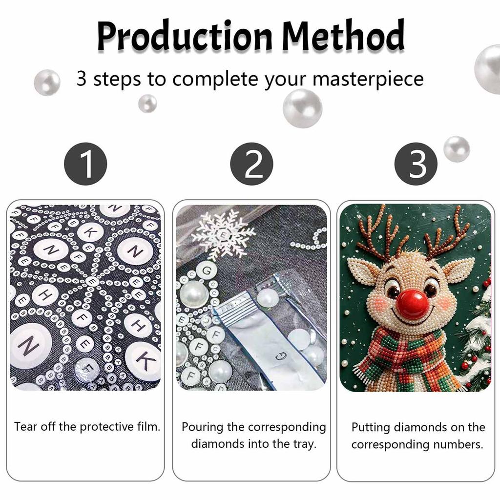 Frameless Pearl Painting Kit Christmas Reindeer Aesthetic Wall Art DIY Sparkling Bead Canvas Room Decor Creative Craft