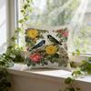 Square Decorative Pillow Case With Birds And Flowers Pattern In Cream Color For Living Room Bedroom Or Window Seat Decoration