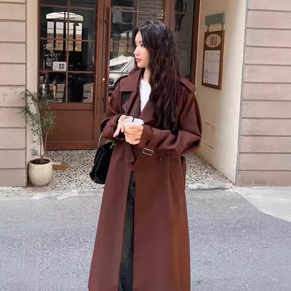 

Ветровка пальто для женщин весна и осень новый стиль пояс талии длинное пальто в британском стиле S