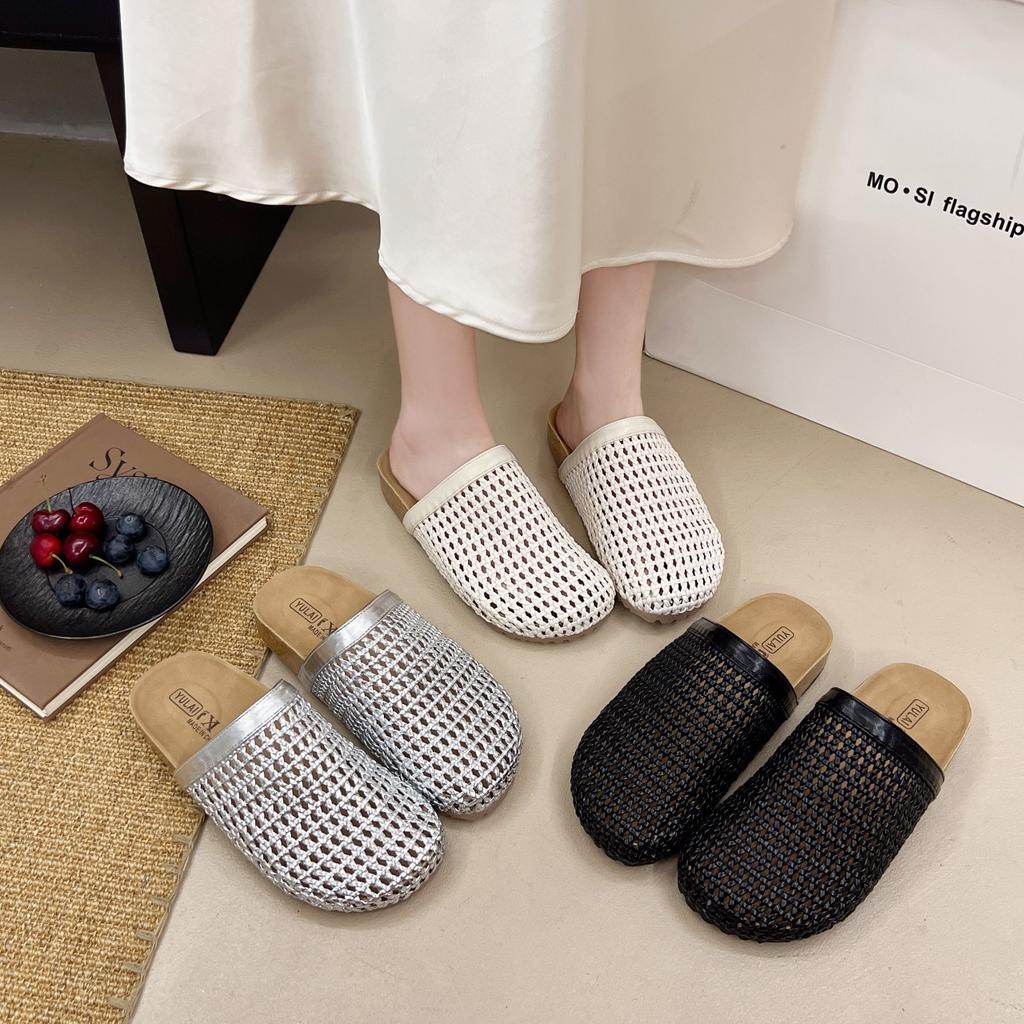 Hollow breathable versatile 2025 fashion new women's summer beach cool slippers thick-bottomed bag head half slippers one pedal
