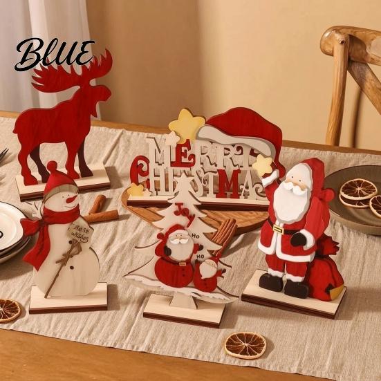 Christmas Desktop Centerpieces Nordic Ornaments Wood Reindeer Santa Claus Snowman Figurine Ornament Gifts for Kids Rustic Decoration Holiday