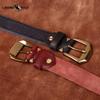 Thickened Genuine Leather Top Layer Cowhide Belt Men's Copper Buckle Rough Edge Fur Bottom Retro Washed Belt