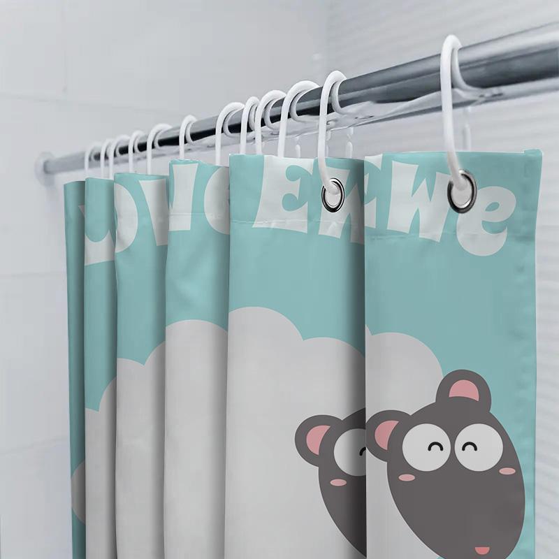 Modern Cartoon Sheep Blue Shower Curtain Soft Fabric Waterproof Home Decoration Bathroom Accessories White Cloud Design for Kids