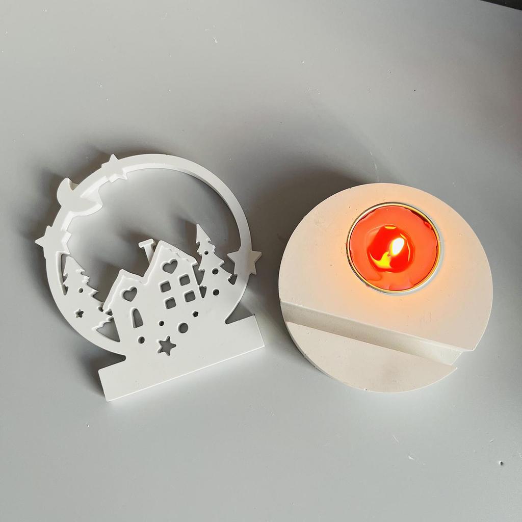 Christmas Tree and House Candle Holder Silicone Molds Castings Moulds Tealight Candlestick Molds for Candle Making
