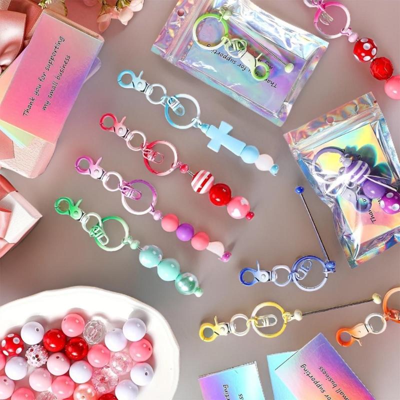 60Pcs Keychain Set with Beadable Metal Blanks Resealable Pouches and Thank You Cards for Crafting Keyrings Jewelry