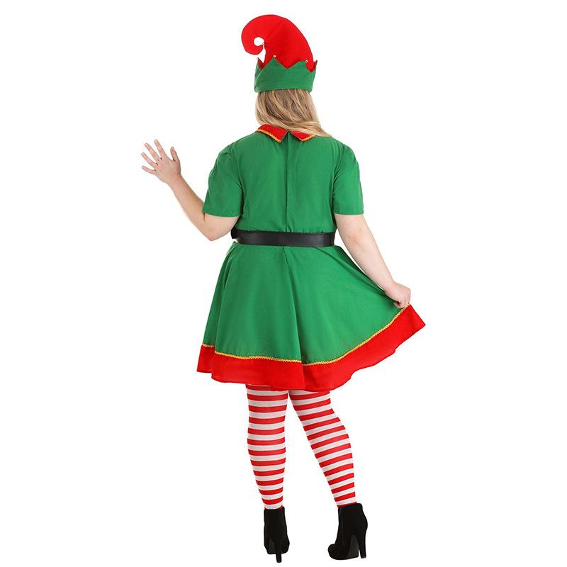 Women Christmas Elf Costume Set Elf Dress Hat Belt Holiday Parties Halloween Universal Adult Novelty Outfit without Feathers