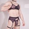 Completo Intimo Sexy da Uomo con Reggicalze Lucido Oleoso Trasparente Sissy Lingerie Intimo Esotico Vuoto Trasparente