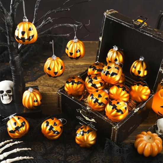 12Pcs Pumpkin Pendants Halloween Tree Decorations Waterproof Easy To Install Outdoor Indoor Reusable Hanging Ornaments