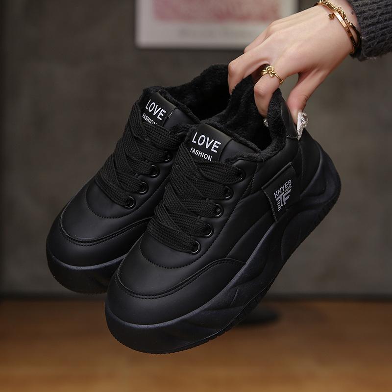 

thick-soled Mao Mao shoes women s 2025 autumn and winter new versatile soft-soled sports and leisure board shoes women s muffin velvet cotton shoes 40 чорний