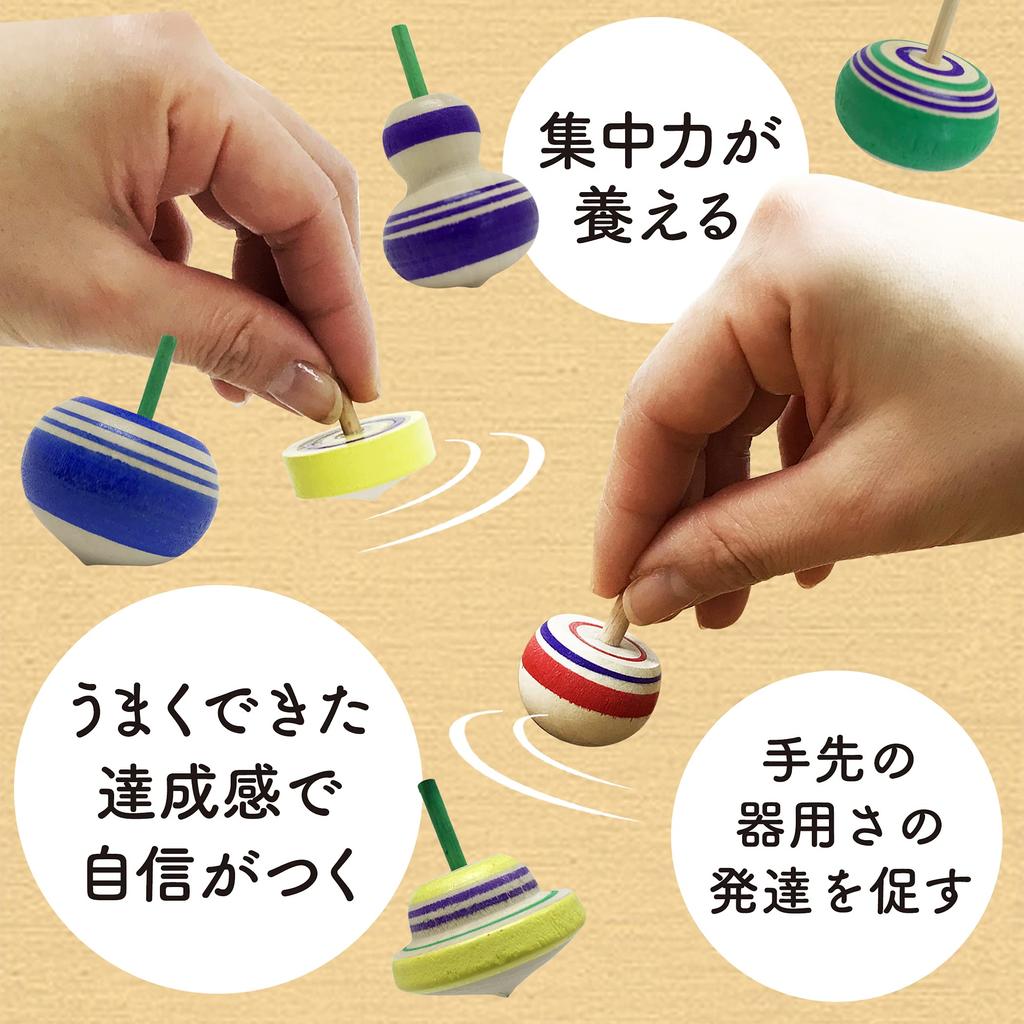 Nostalgic Top Introductory Handstand Sumo Educational Wooden Kids Sesame 6 Types Variety [Old Hand-spinning Set] Top, Top, Hand-spinning Top, Top,