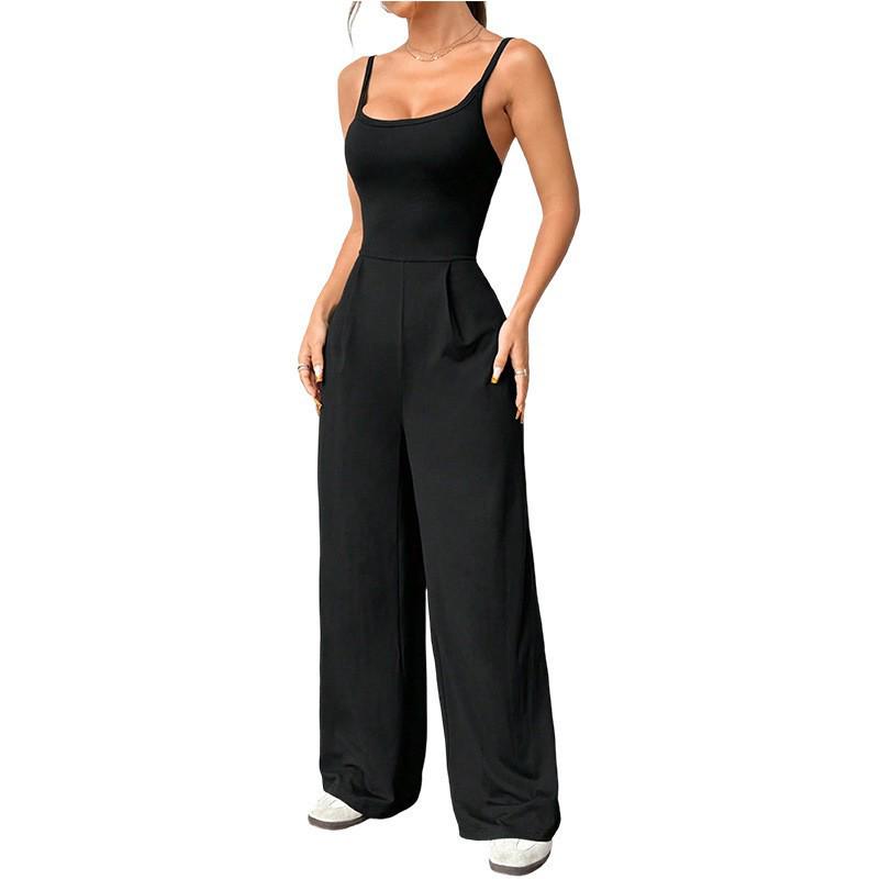 

2026 Spring/Summer Women s High Waist Trendsetter Jumpsuit with Camisole Design M чёрный