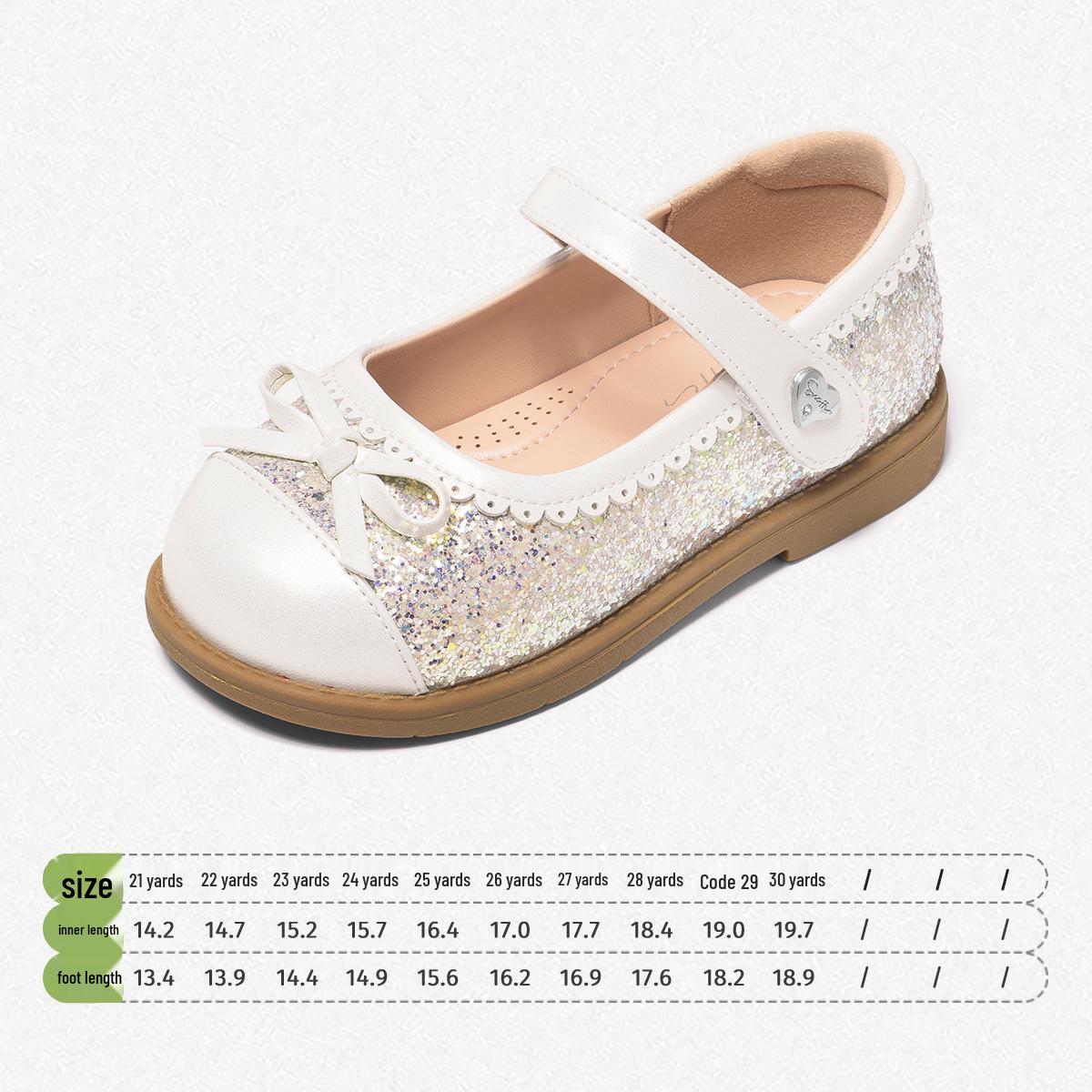 

Snuffy Girls Spring 2026 Leather Crystal Princess Shoes – Soft Sole Non-slip Baby Shoes Size 26