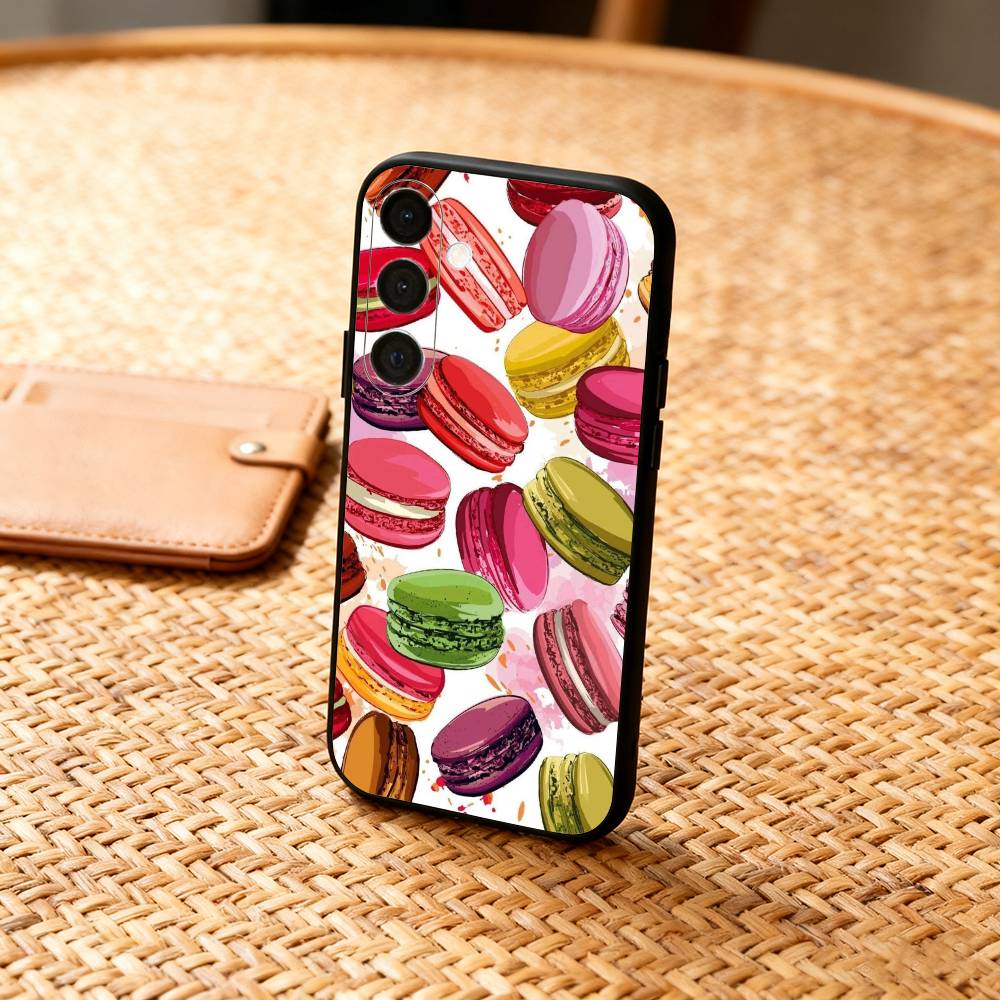 Macaron Délicieux Coloré Coque de Téléphone Pour Samsung A73,72,71,53,52,51,22,91,80, Housse Noire Souple