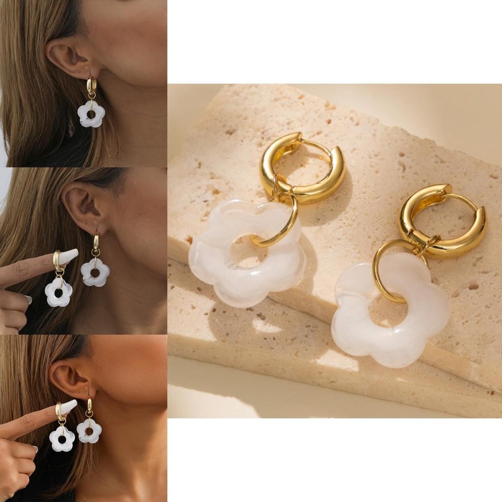 Boucles d'oreilles florales tendance en alliage et résine Design géométrique élégant pour femmes