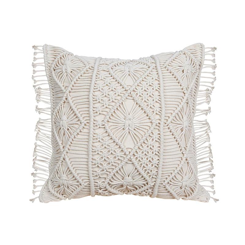 Macramé Kussensloop - Set van 2 Boho Kussensloop 100% Katoen Decoratieve Kwastjes Kussensloop Boho Woondecoratie 45x45cm white
