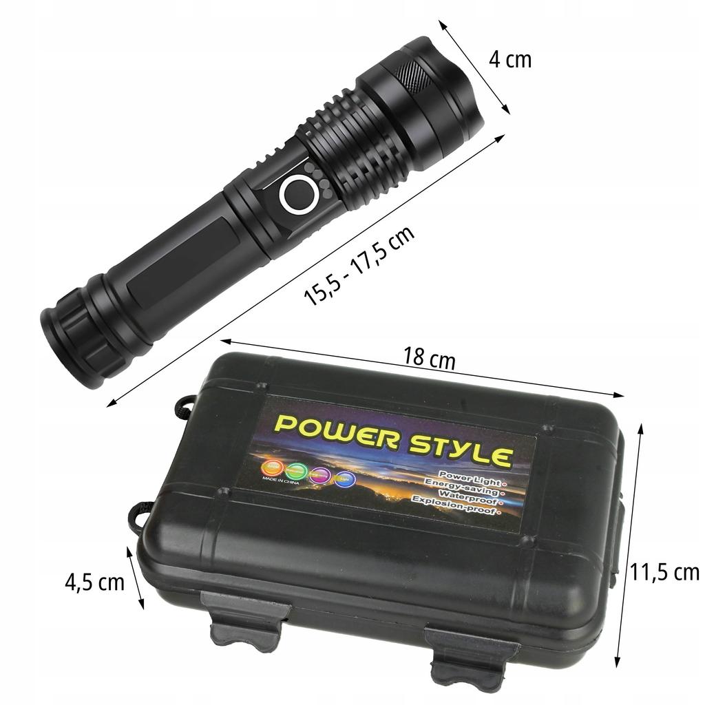 [PACZA] Tactical LED Flashlight with Zoom Function, Rechargeable USB-C D1165