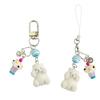 Stylish Flocking Bear Ice Cream Keychain Phone Lanyard Chain Beaded Jewelry Bag Hanging Accessory For Women