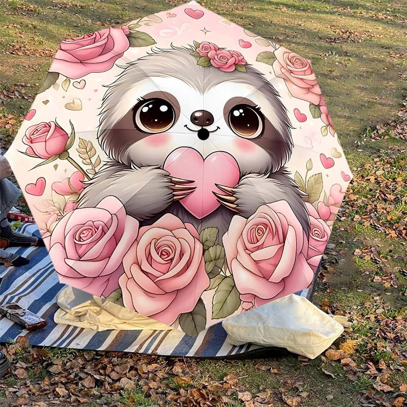 1pc Sloth Heart Automatic Open/Close Umbrella Compact Folding Umbrella with 8-Rib Shaft for Women/Men, Elegant Birthday1176S