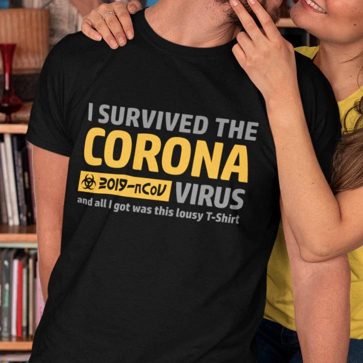 Men s and Women s T-shirts I Survived Corona Satire Parody Lockdown Sayings Funny Comedy Funny XXXXL