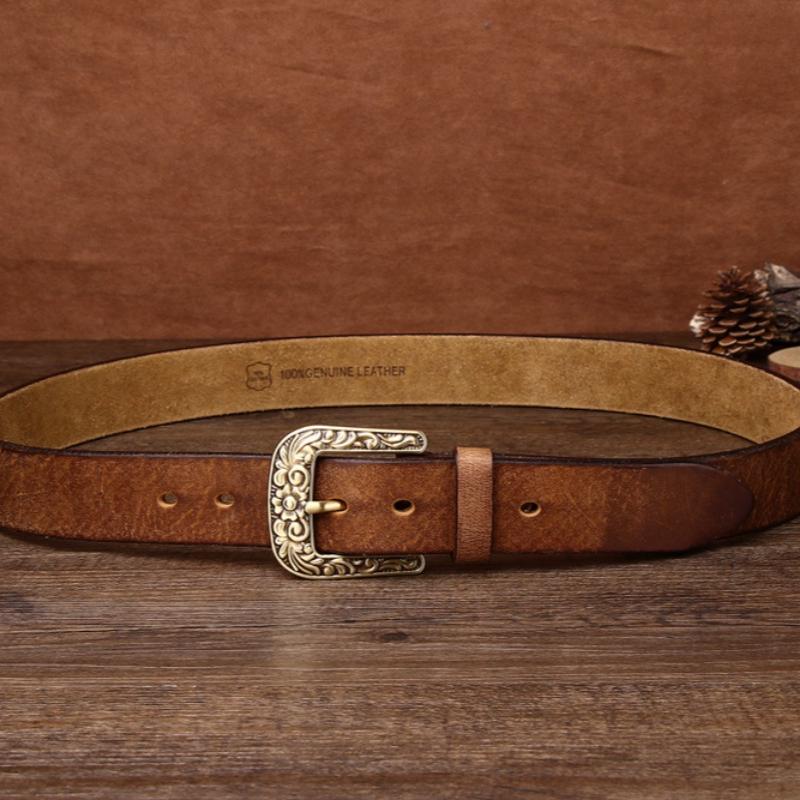 Thickened Men's First Layer Cowhide Retro Belt Copper Buckle Trendy Casual Belt