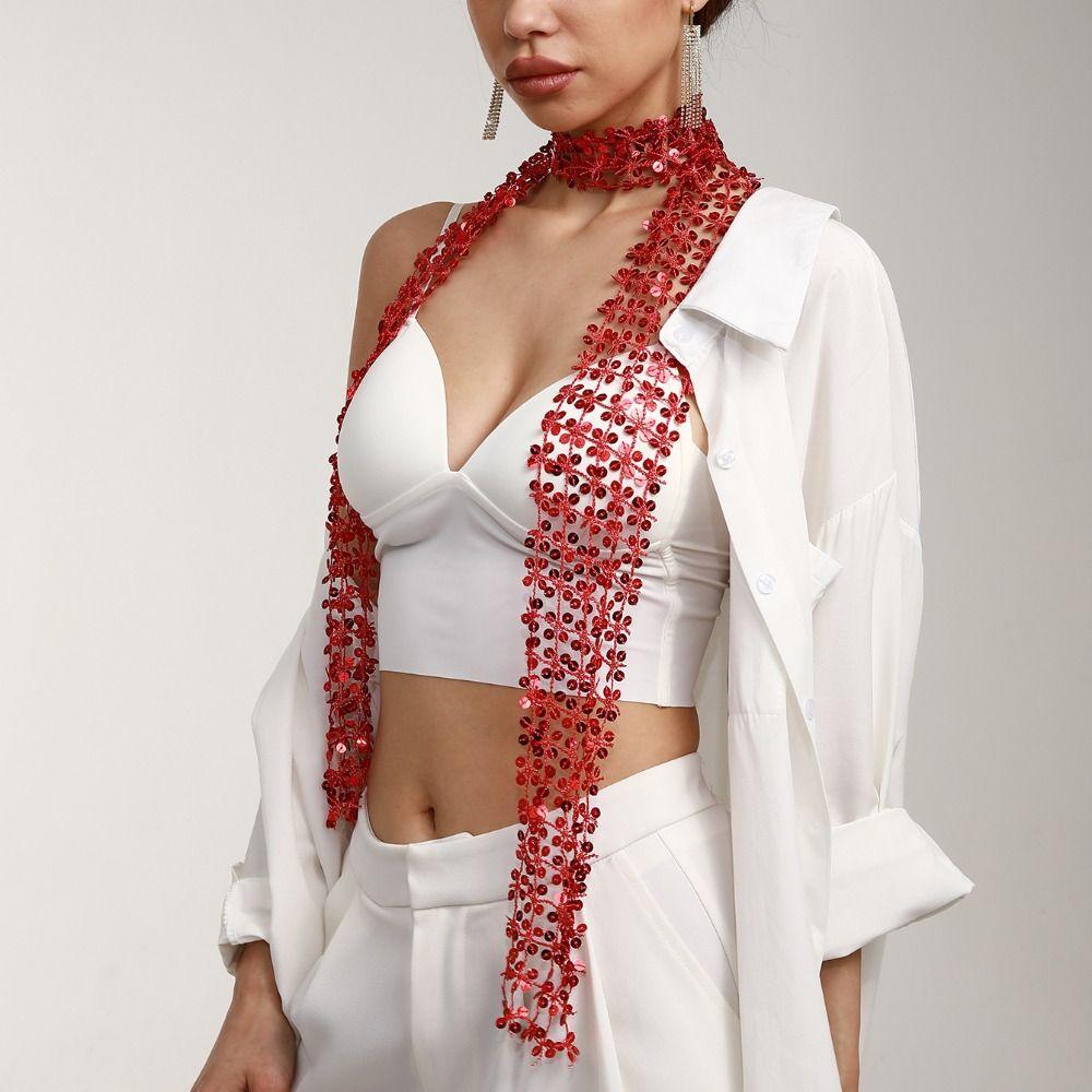 Hollow Sequin Scarf Flower Shape Sparkling Hair Accessory Neck Wrap Waist Chain  Party