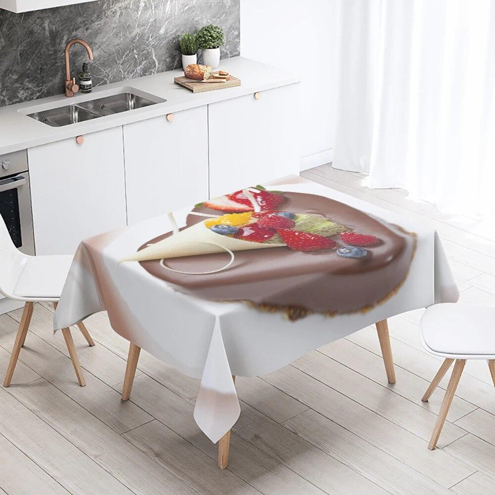 Cake Printed Tablecloth Hotel Restaurant Table Decoration and Ornament Stain Resistant Rectangular  Home