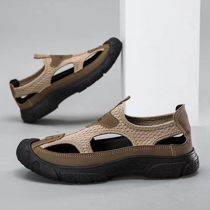 

Летние дышащие мужские сандалии-мешки с ажурной сеткой, обувь с отверстиями, для отдыха на открытом воздухе, нескользящая, легкая, спортивная, пляжная обувь 39 хаки