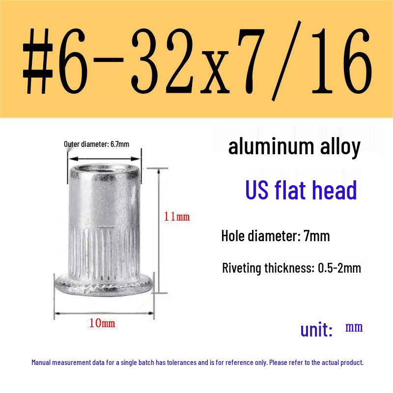 US Standard Flat Head Vertical Knurled Rivet Nut - Aluminum Alloy/Stainless Steel/Galvanized