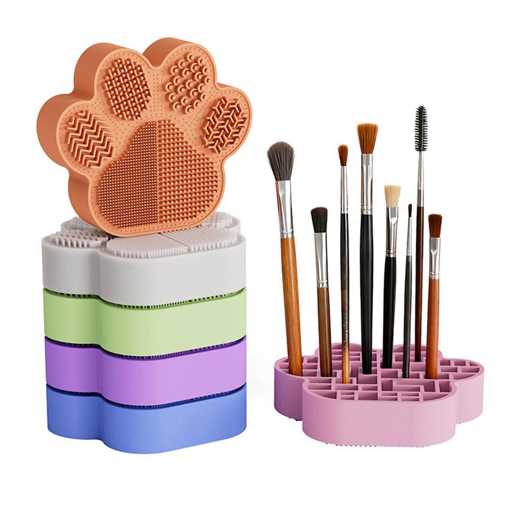 2-in-1 Makeup Brush Holder Silicone Textured Makeup Brush Cleaning Mat with Drying Holder