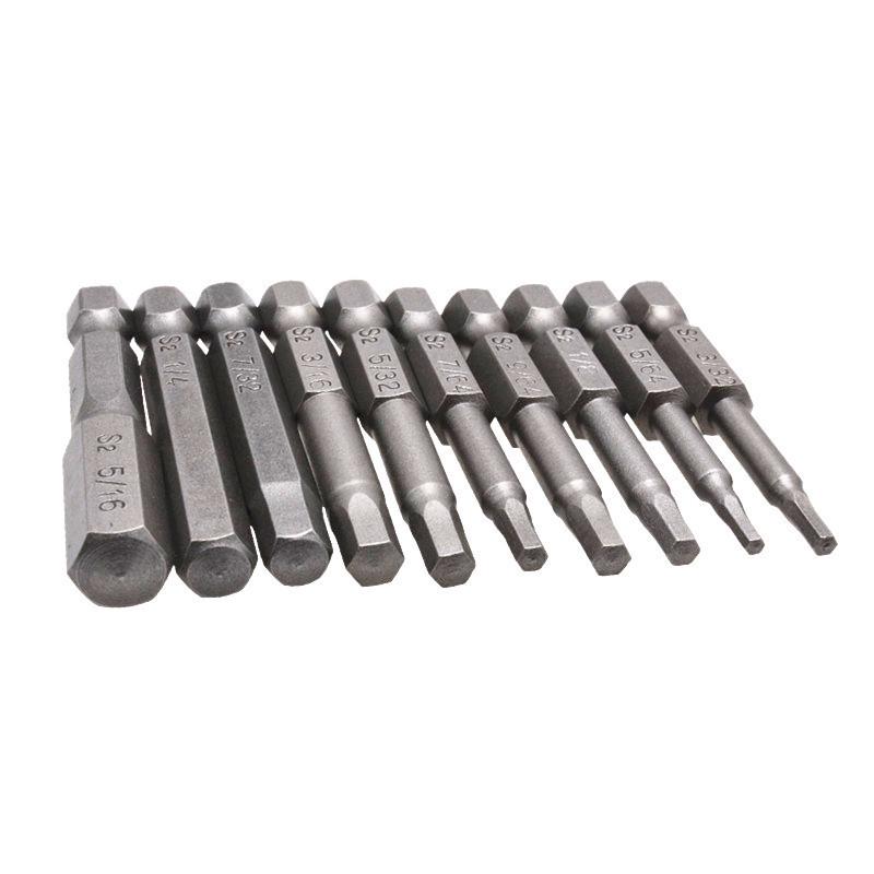 10-Piece 50mm Imperial Hex S2 Steel Magnetic Screwdriver Bits