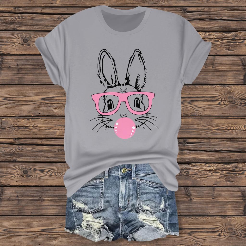 Women's Casual Easter Printed T-Shirt Round Neck Pullover Short Sleeve Top