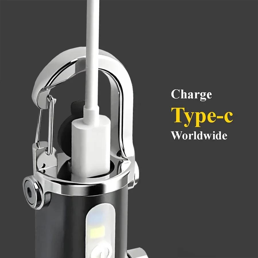 Mini Lampe Porte-Clés LED COB Puissante Rechargeable USB-C Lampe de Travail à Suspendre Étanche Porte-Clés Camping Marche Lampe de Poche