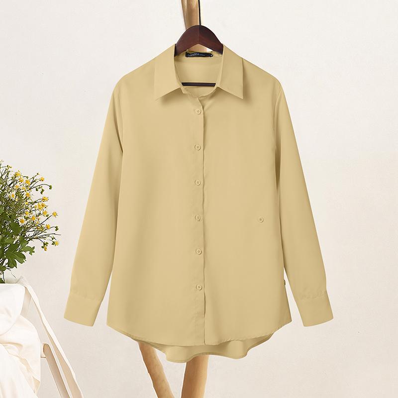 ZANZEA Women Casual Turn Down Collar Solid Color Loose Long Sleeve Blouse
